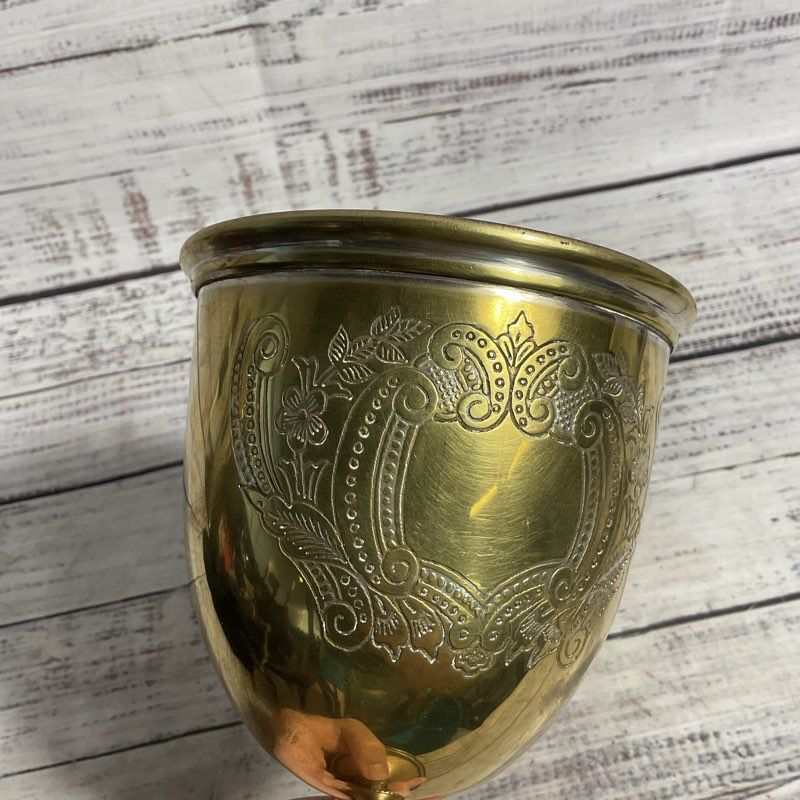 8" Embossed Brass Communion Cop Chalice Wine Goblet