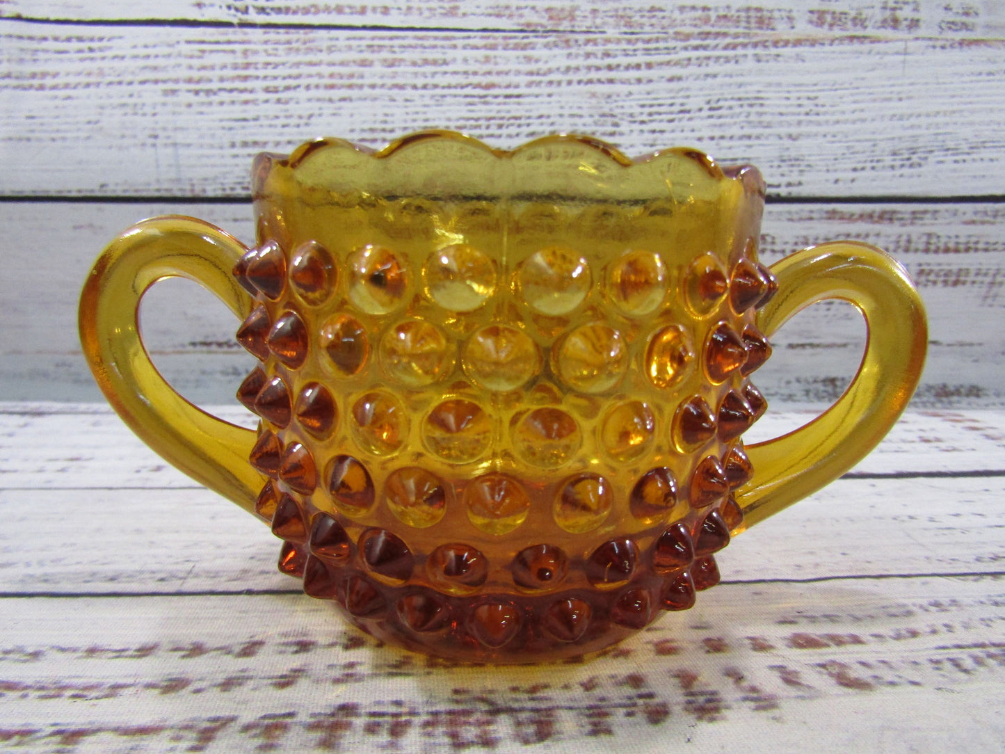 Vintage L.E. Smith Hobnail Amber Glass Creamer & Sugar Bowl