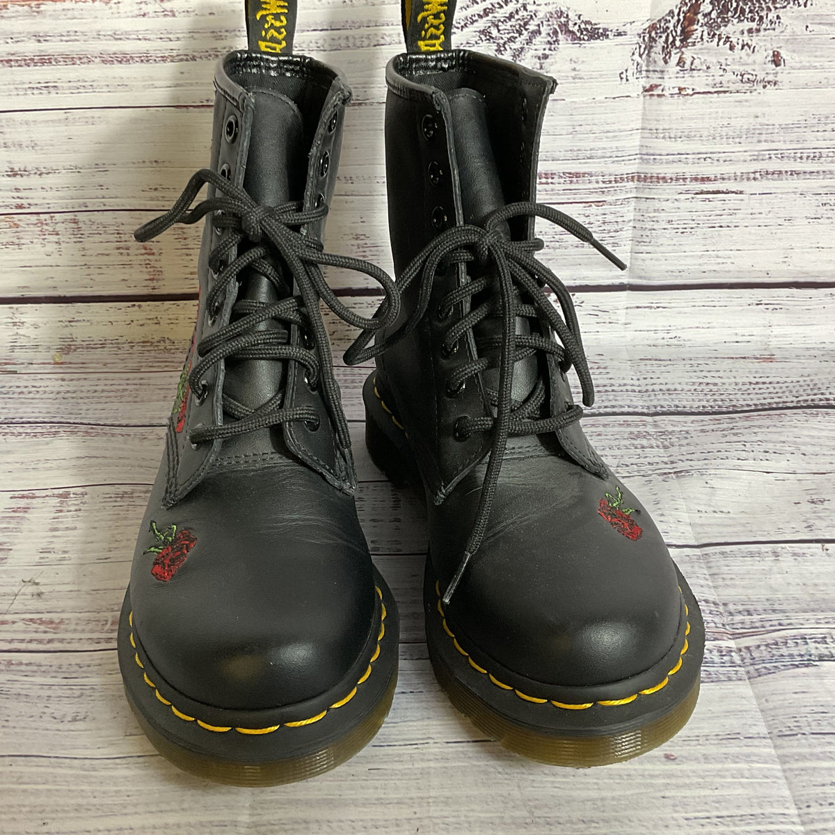 DR. MARTEN'S 1460 Vonda Women's Black Embroidered Roses Leather Boots- SZ 5
