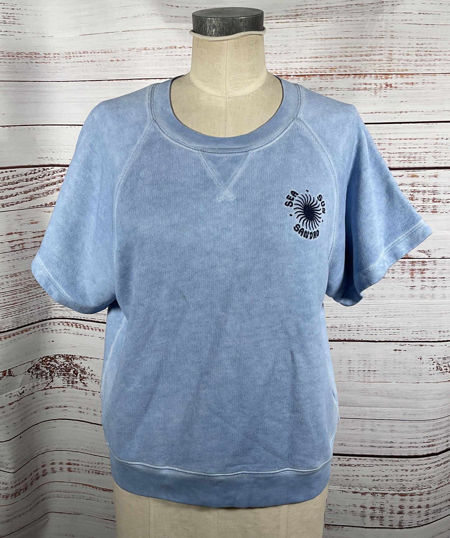 Sandro Faded Cotton T-Shirt Blue Large