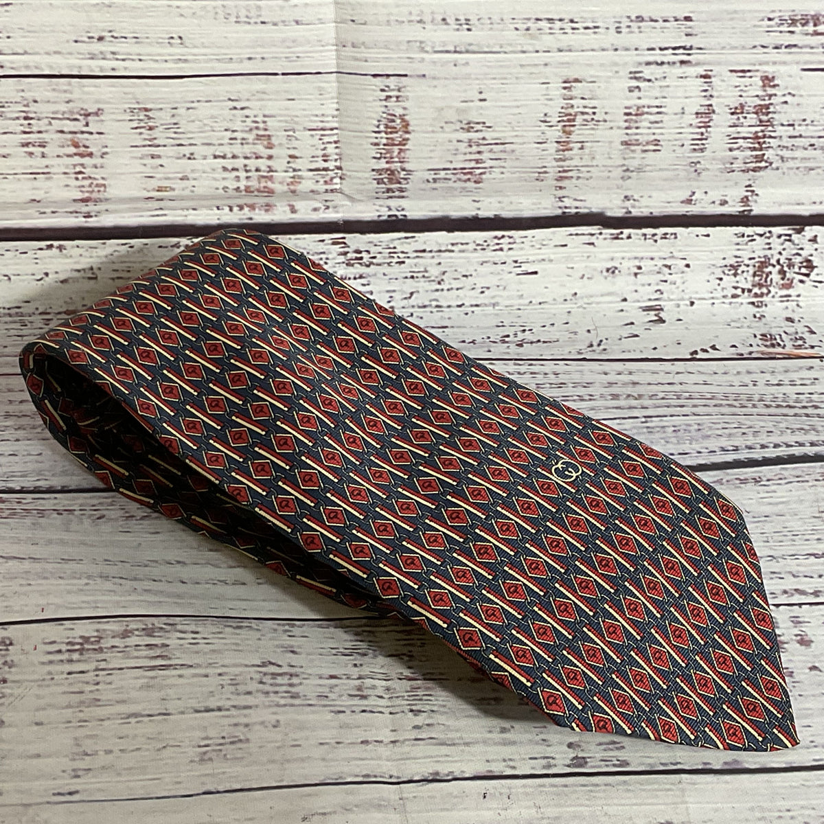 GUCCI Men's Navy Blue/Red 3.25" Wide Tie- 60"