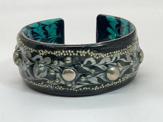 Signed Artisan Brutalist Copper & Enamel Studded 1" Wide Cuff Bracelet- 6.25"