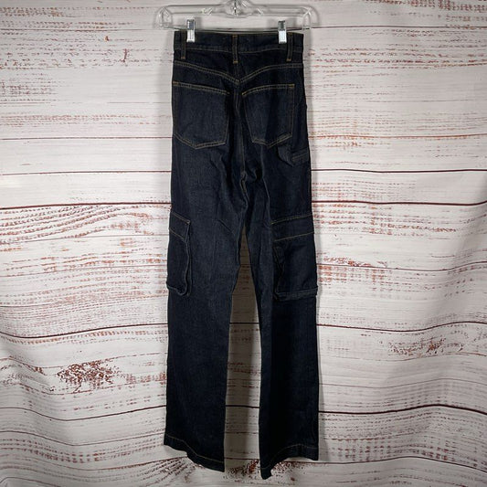 Reformation Wilder Dark Wash Denim Utility Cargo High Rise Wide Leg Jeans sz 24