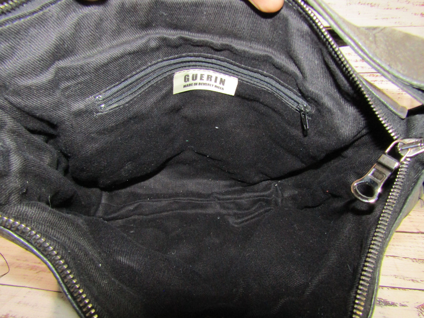 Guerin Women's Distressed Black Leather Shoulder Bag Made in Beverly Hills