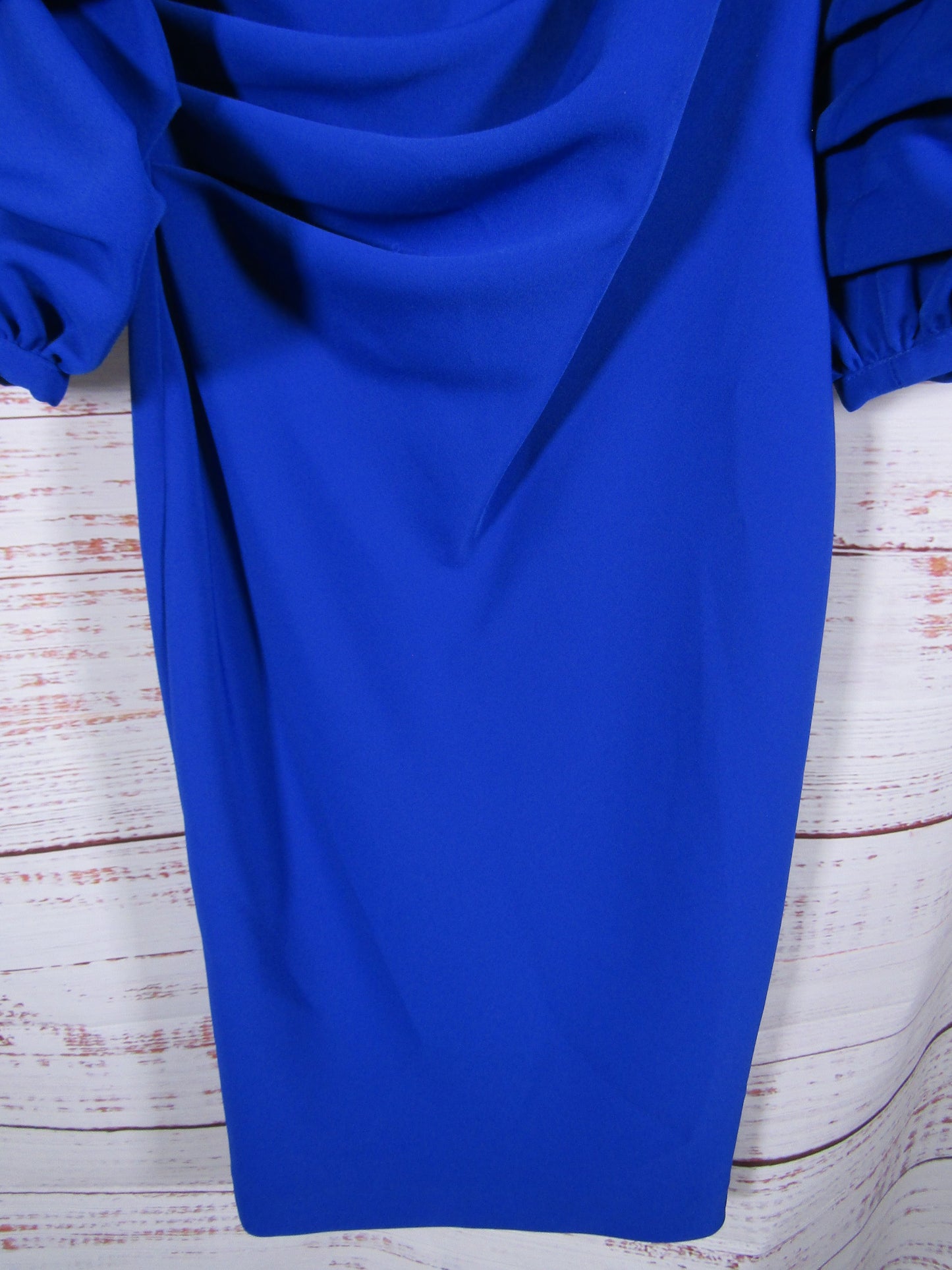 Alberto Makali Women's Royal Blue Crepe Ruffled 3/4 Sleeve Dress Size 2