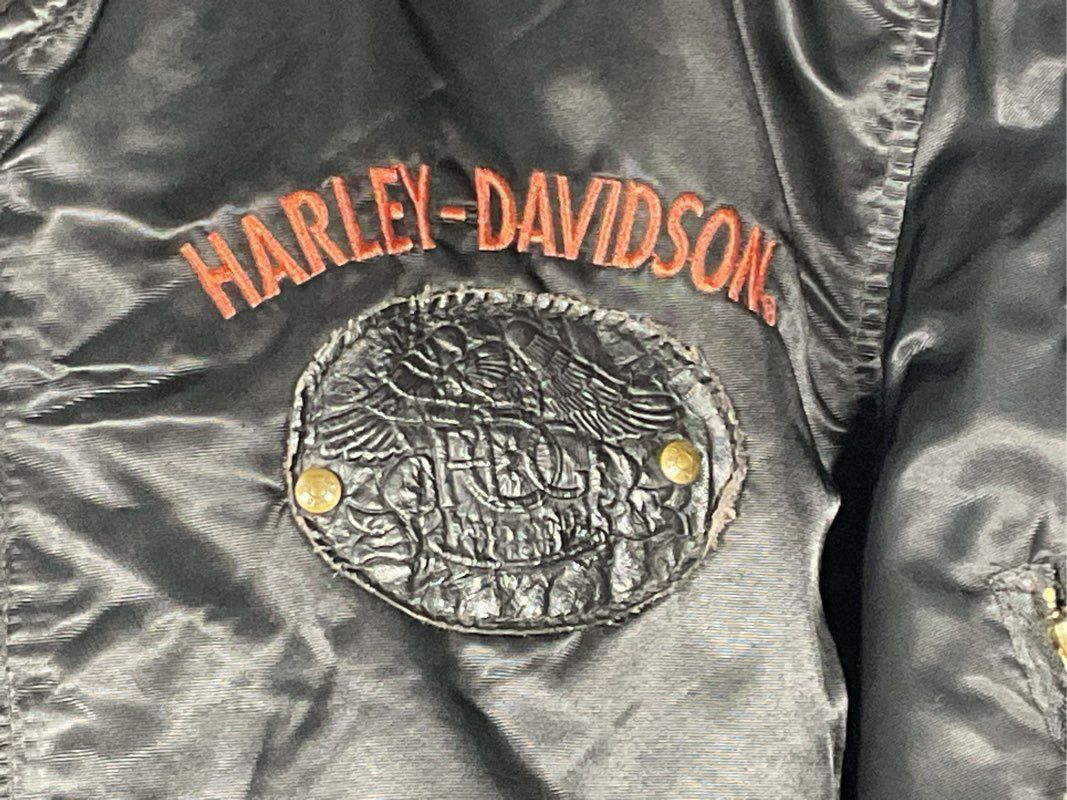 HARLEY DAVIDSON Harley Ownders Group Men's Black Satin Bomber Jacket- SZ L