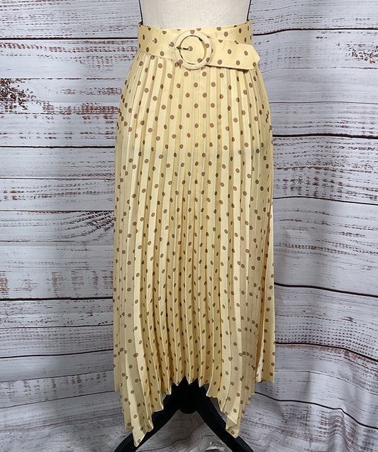 Sandro Peas Belted Pleated Polka-Dot Satin-Twill Midi Beige 0