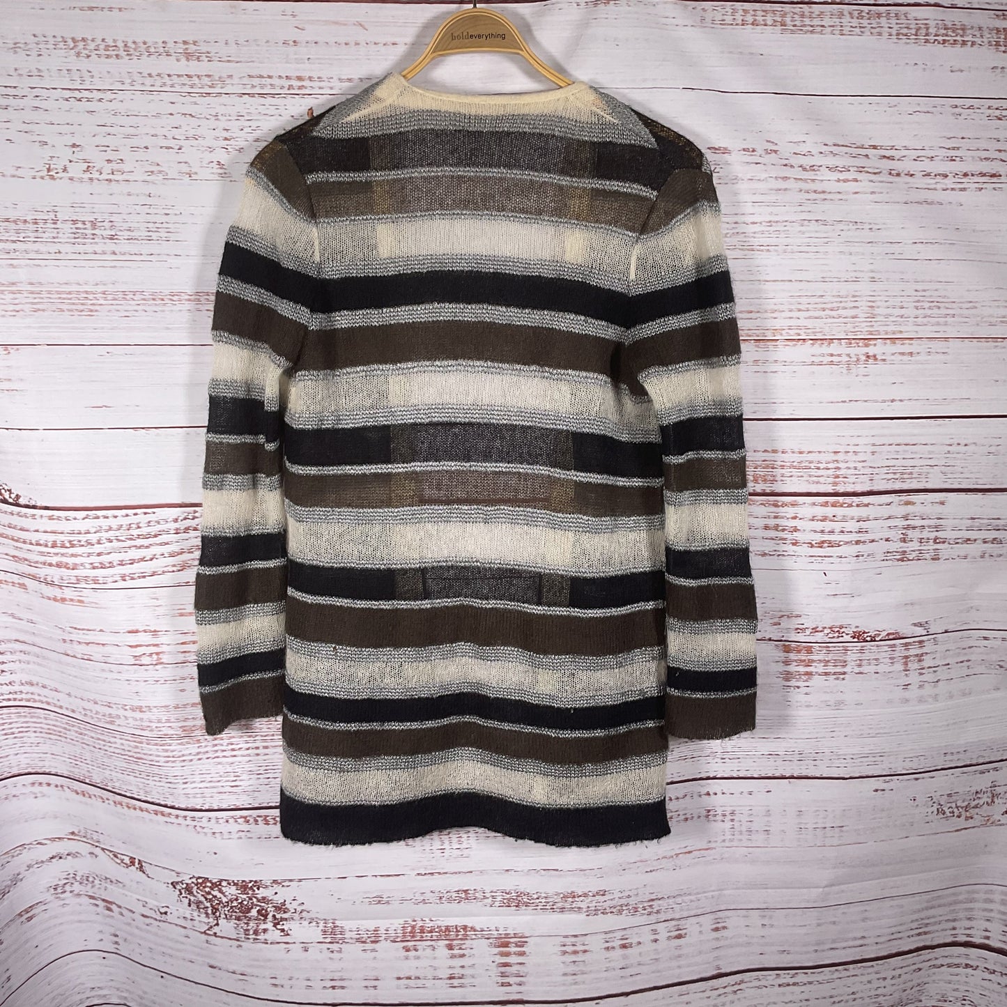 Salvatore Ferragamo Brown White Grey Sheer Loose Knit Cardigan Sweater - Size XS