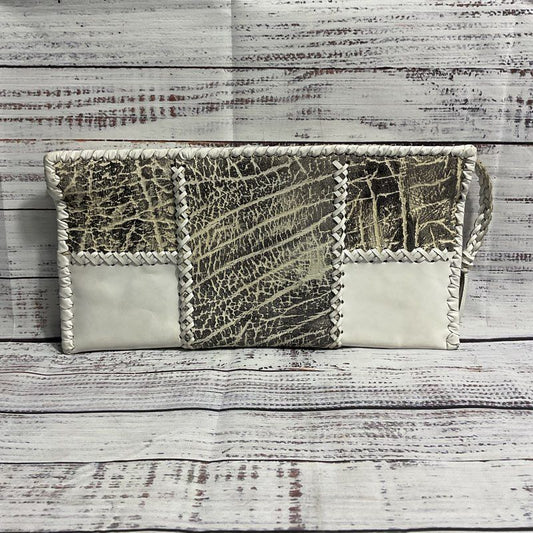 Y2K White and Grey Patchwork Leather Clutch w/ Unknown Brand Tag (Kuaro?)