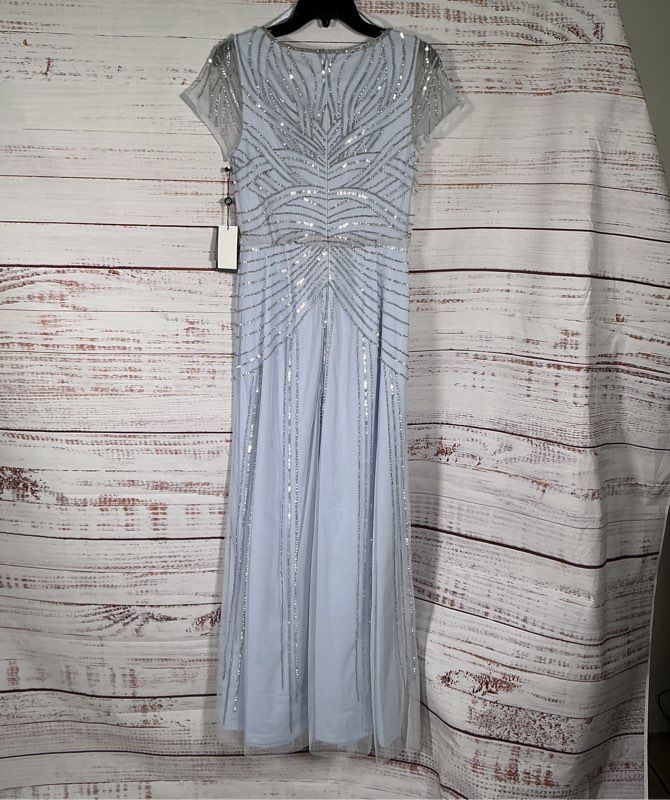 NWT Women's Adrianna Papell Beaded Long Dress In Light Blue Size 2 Retail $229