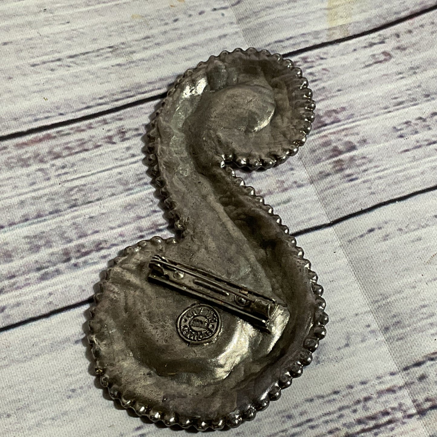 VTG. EDUARD RAMBAUD Paris Modernist Hammered Silver Tone 4" Brooch