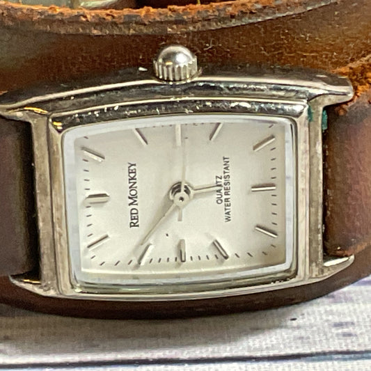 RED MONKEY Designs Women's Brown Leather Wide Band Watch- NEEDS BATTERY