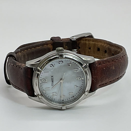 TIMEX SR626SW Cell Women's Silver Tone Mother of Pearl Dial Brown Leather Band