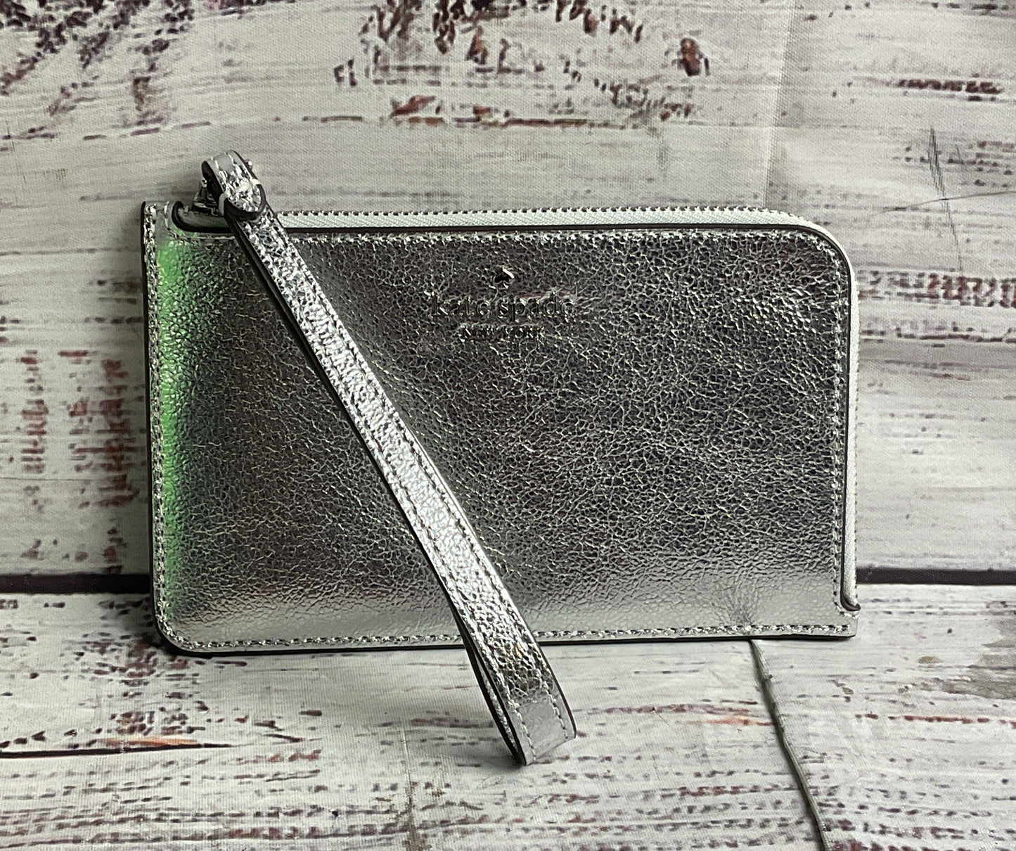 Kate Spade Metallic Leather Lucy Slim Wristlet Silver