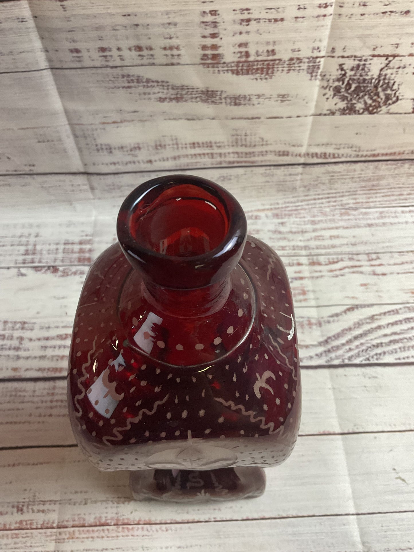 Red Bohemian Glass Hourglass Vase