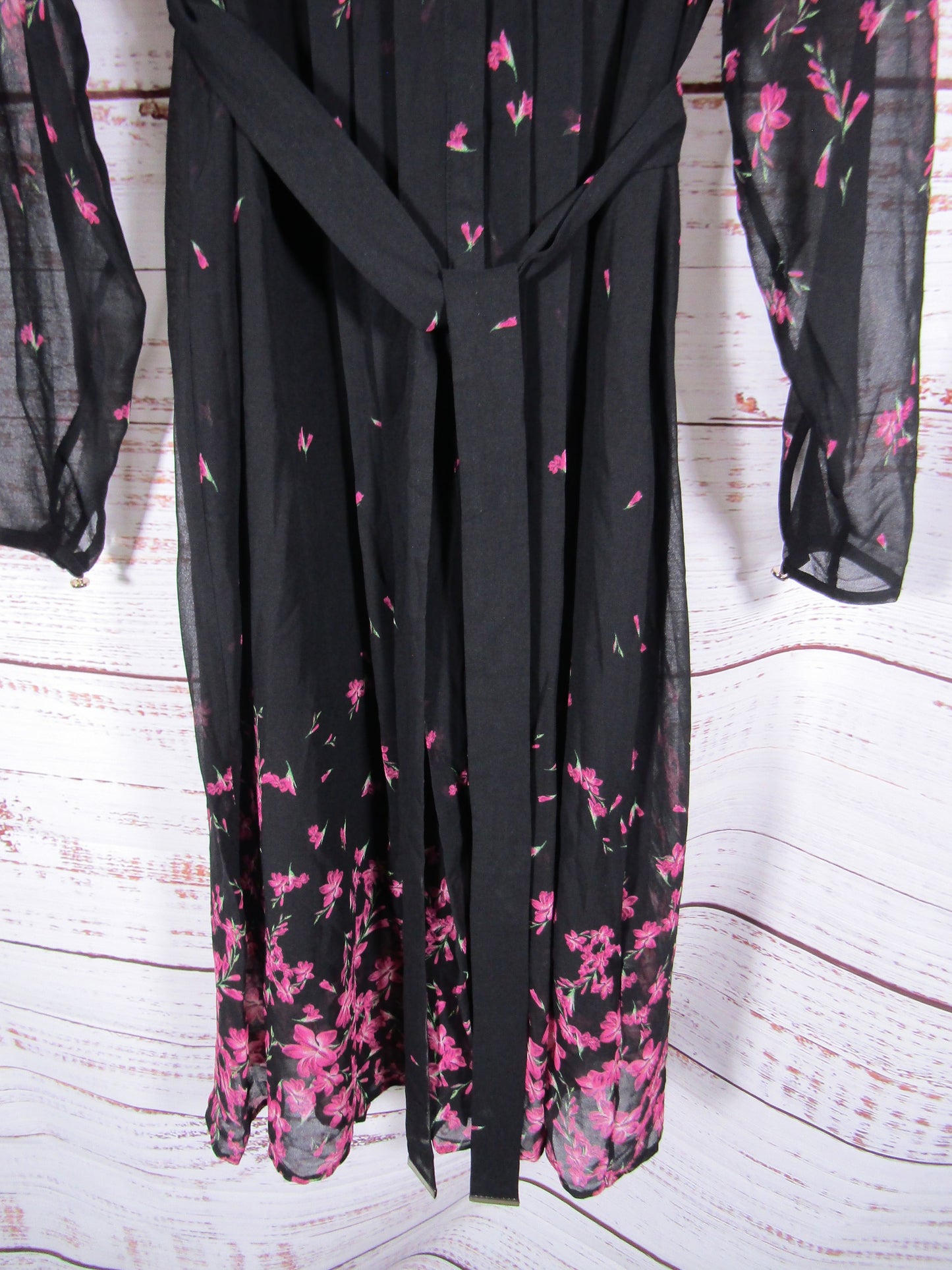 Ted Baker Seffie Women's Black Floral Pleated Chiffon Dress Size 4