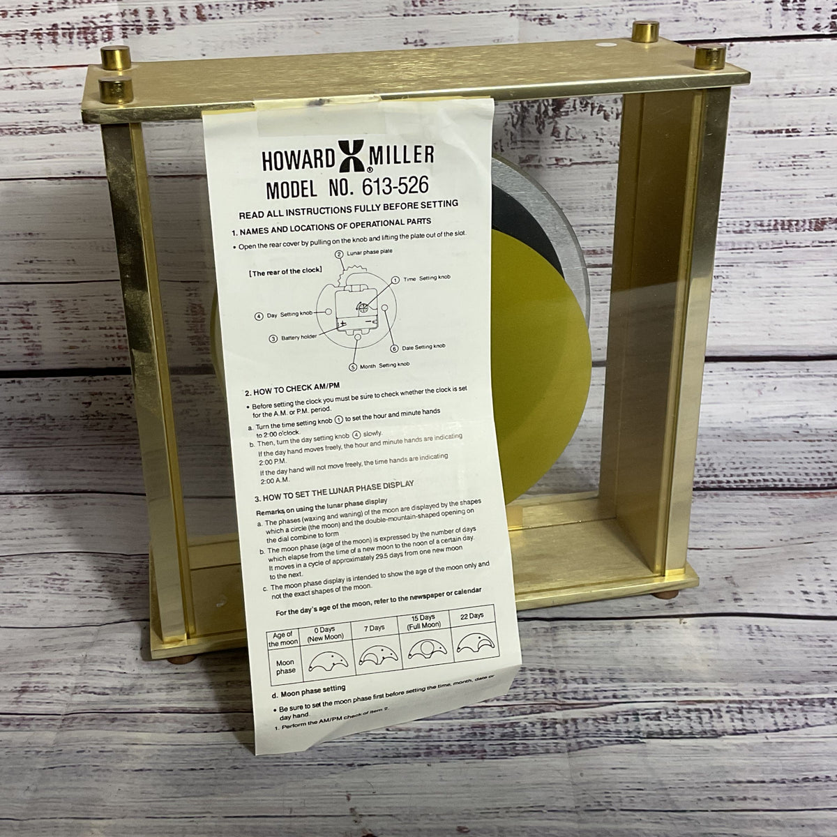 HOWARD MILLER 613-526 Brushed Brass Calenday Month, Date, Date Desk Mantel Clock