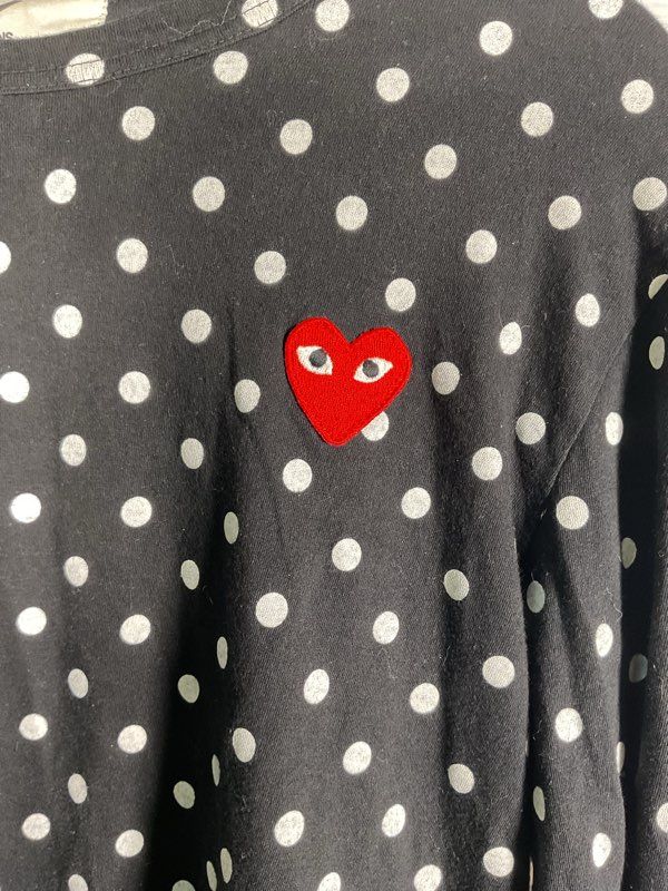 Comme Des Garcons CDG Play Polka Dot Long Sleeve Shirt Black White Size S