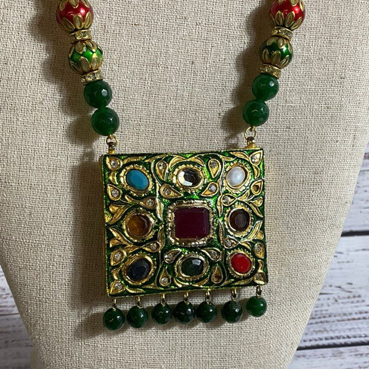Bollywood Indian Navratna & Jade Beaded Necklace