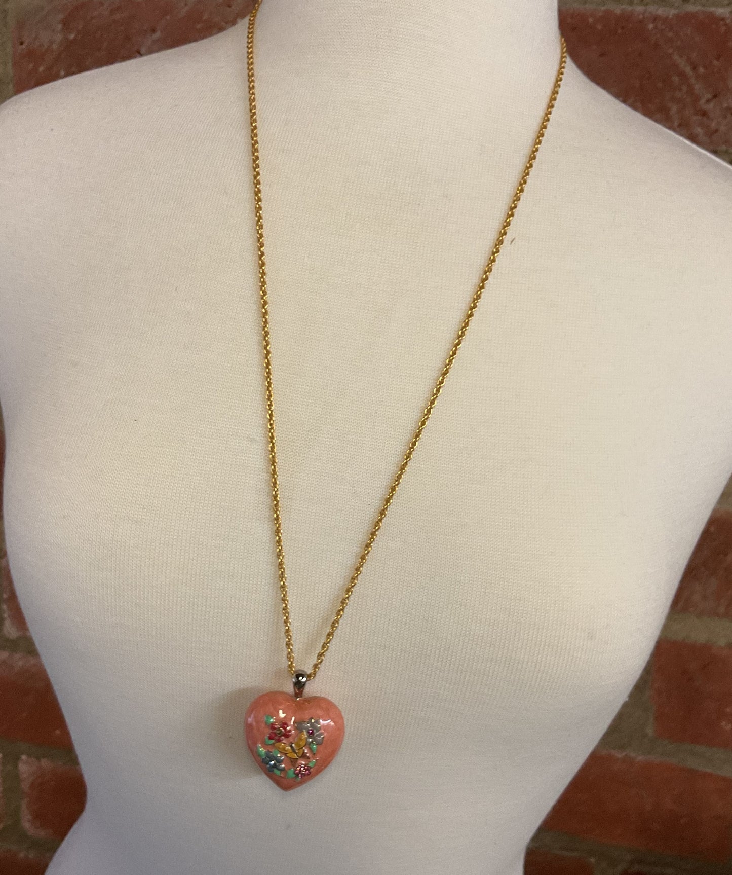 Joan Rivers Gold Tone Chain Necklace Enameled Heart Pendant