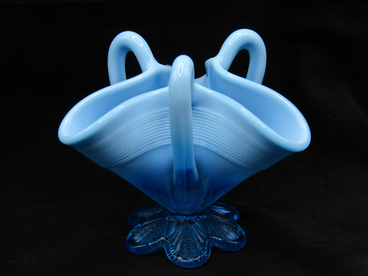 George Davidson & Co. Lady Caroline Blue Pearline Glass Tri-Handle Posy Vase