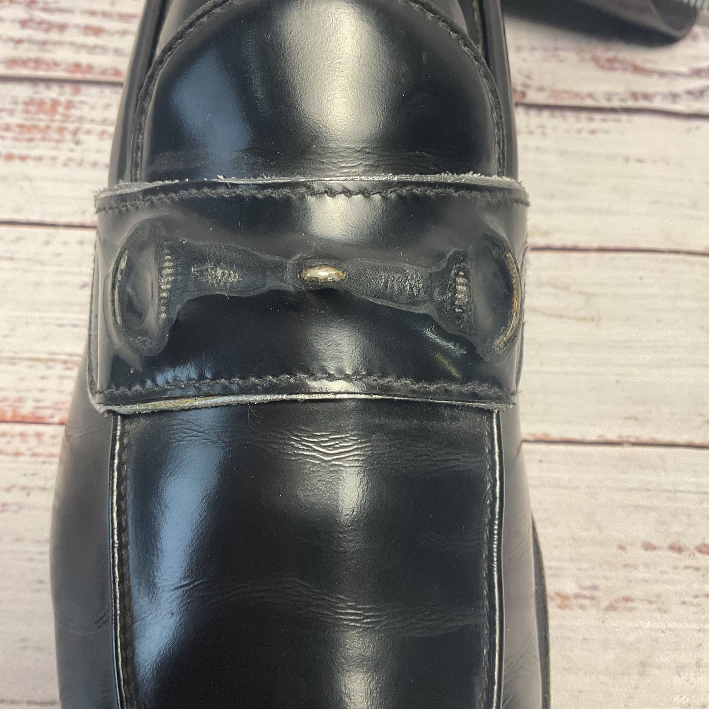 Silvano Sassetti Black Leather Distressed Horsebit Loafer Shoe Women Size 6.5