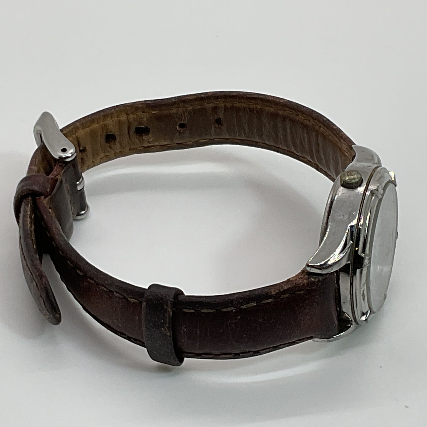 TIMEX SR626SW Cell Women's Silver Tone Mother of Pearl Dial Brown Leather Band