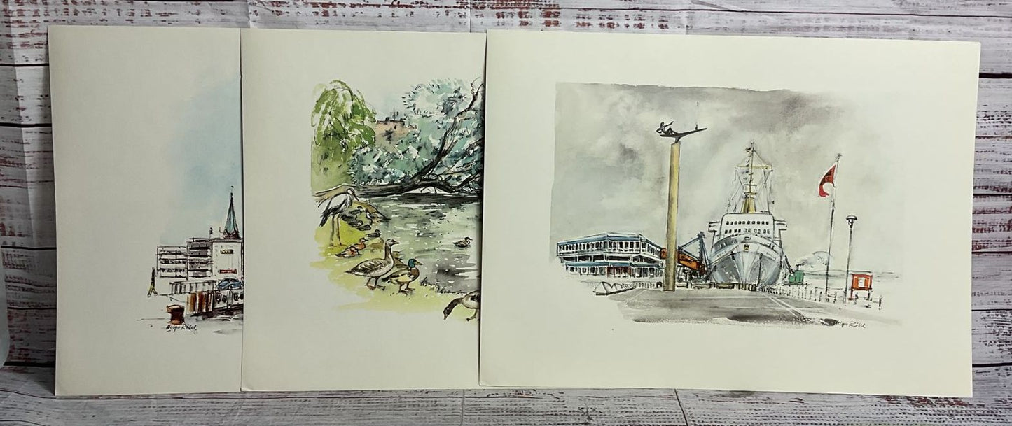 Kieler Bilderbogen Watercolor Art Prints Portfolio by Helga Röhl Signed