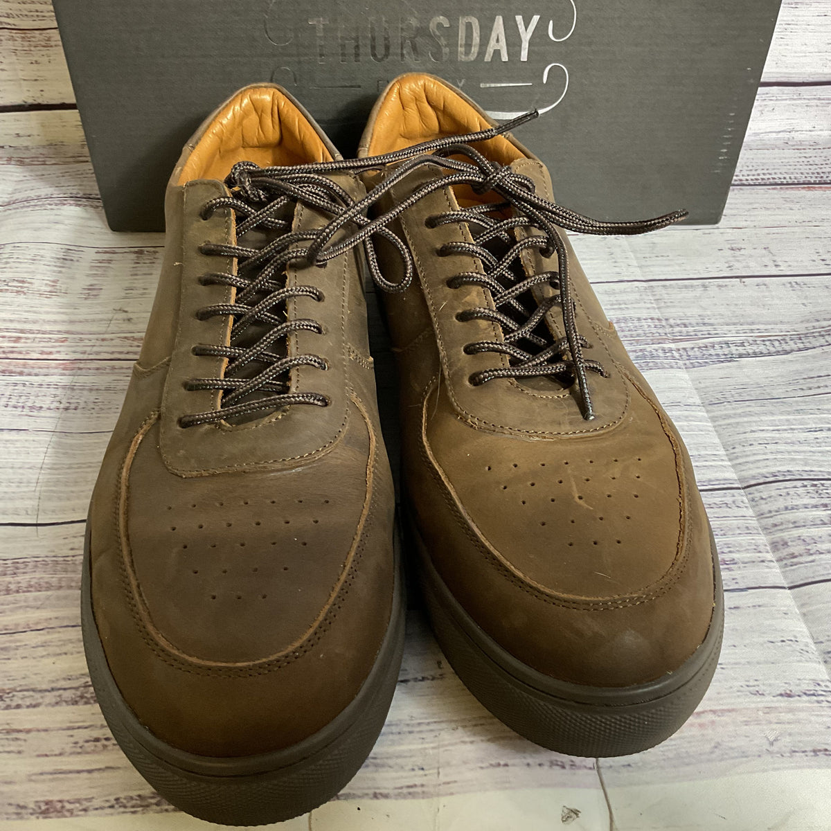 NWB THURSDAY Everyday Men's Court Brown Leather Sneakers- SZ 12