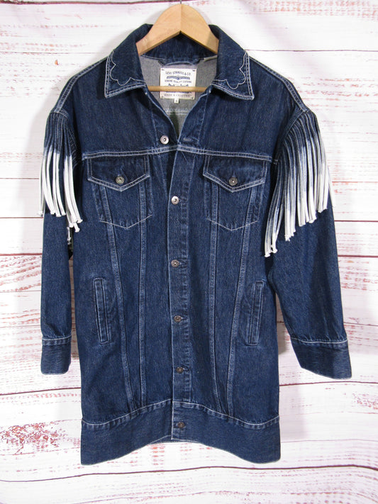 Levi's Women's Blue Oversized Rancher Fringe Jacket Size S