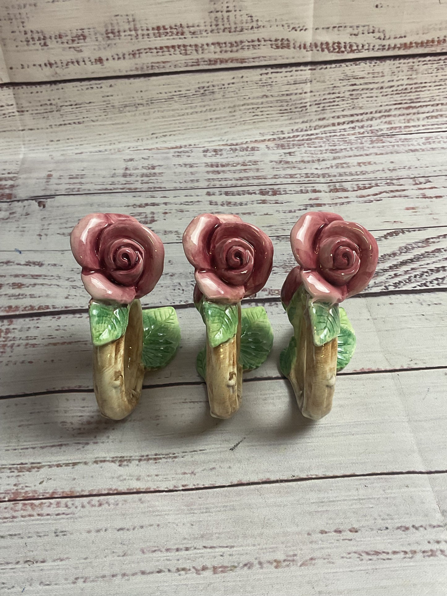 Set Of 3 FF Japan Ceramic Rose Napkin Rings