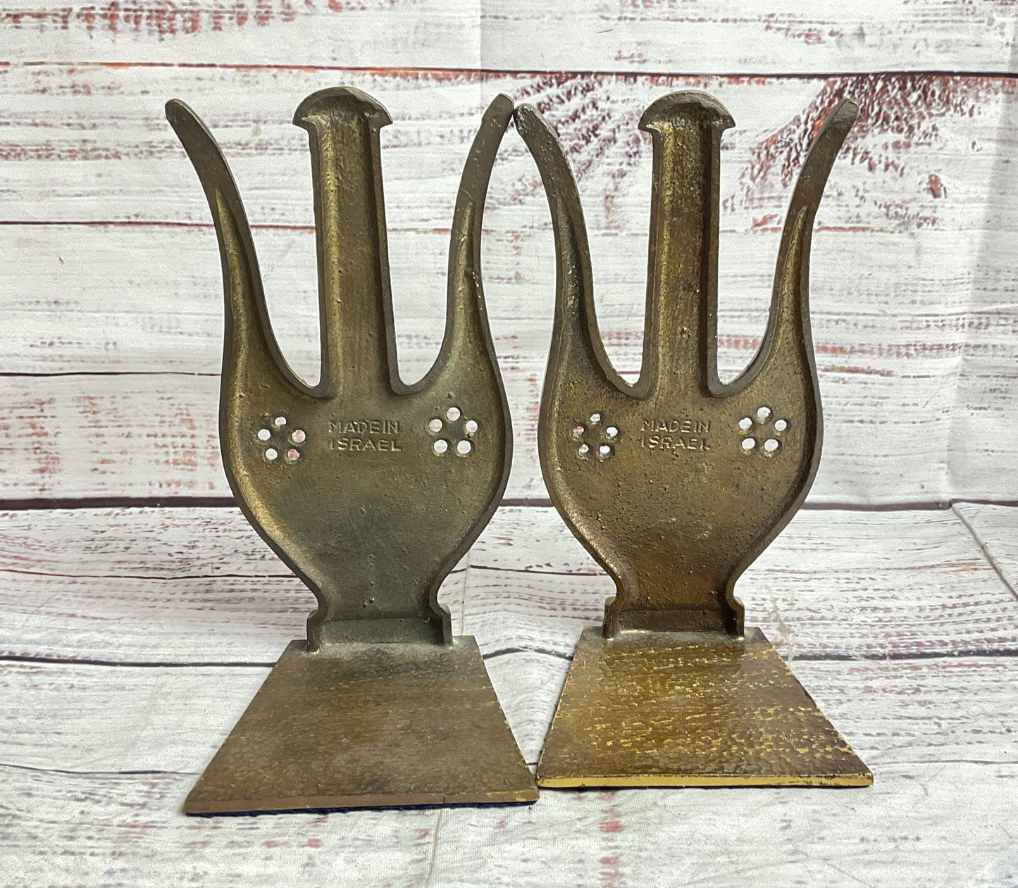 Vintage MCM Brass Harp Isreali Bookends Brass