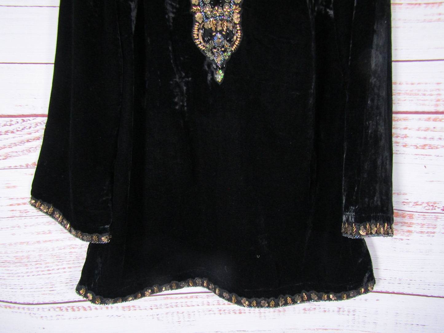Soft Surroundings Estrella Women's Black Velvet Embellished Tunic Blouse S