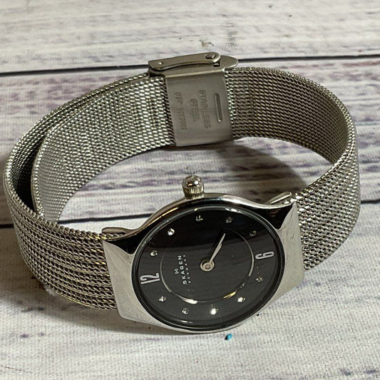 SKAGEN SKW2156 Women's Silver Tone Mesh Black Dial Rhinestone Watch