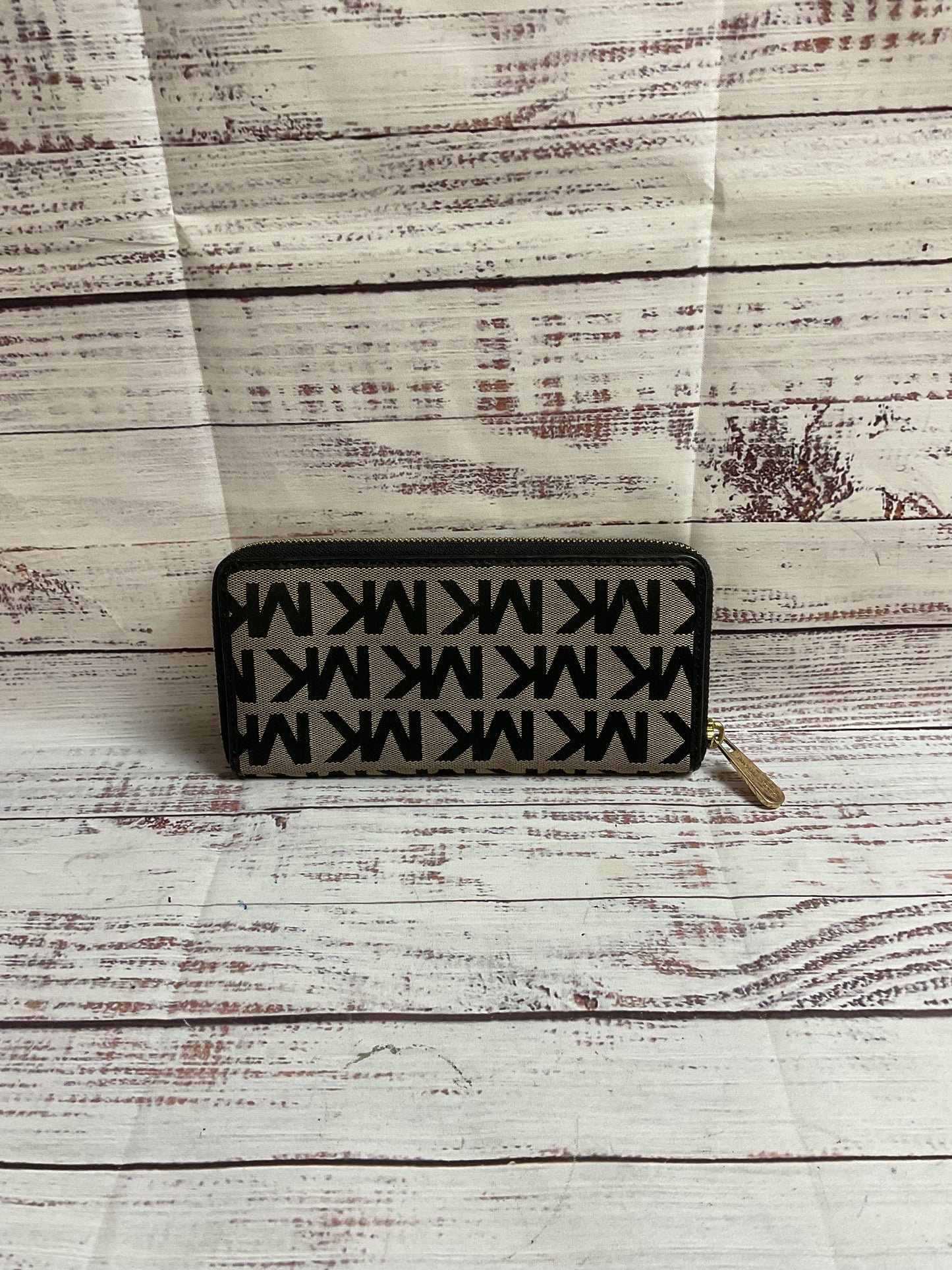Michael Kors Brown Black Logo Zip Around Wallet
