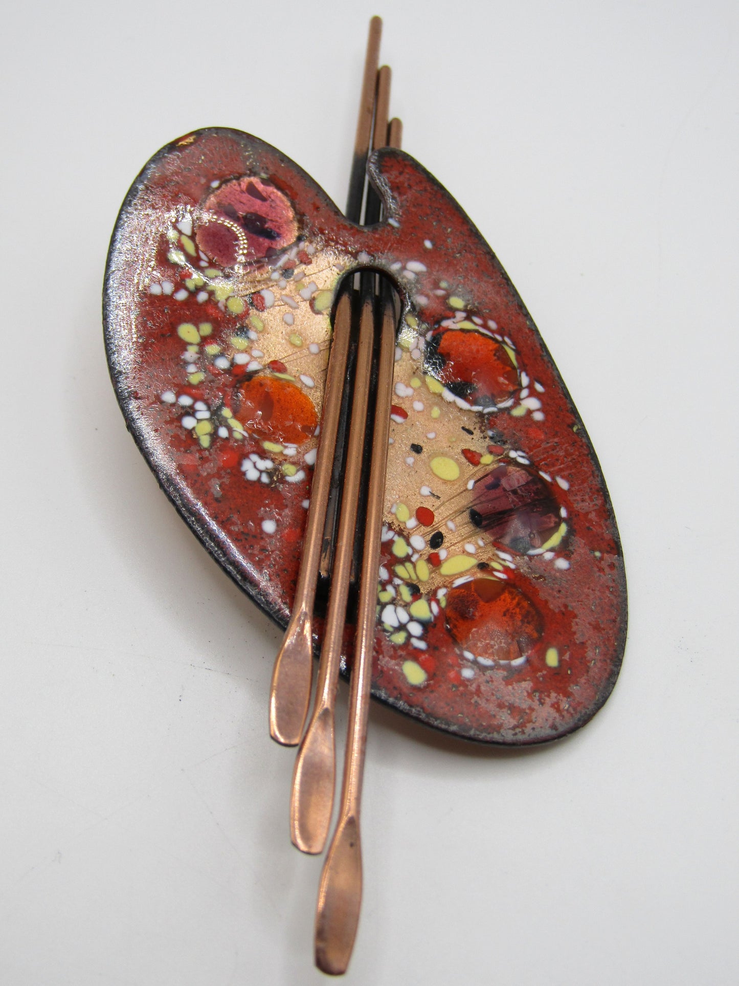 Vintage Matisse Renoir Copper Enamel Painters Pallet Brooch Pin