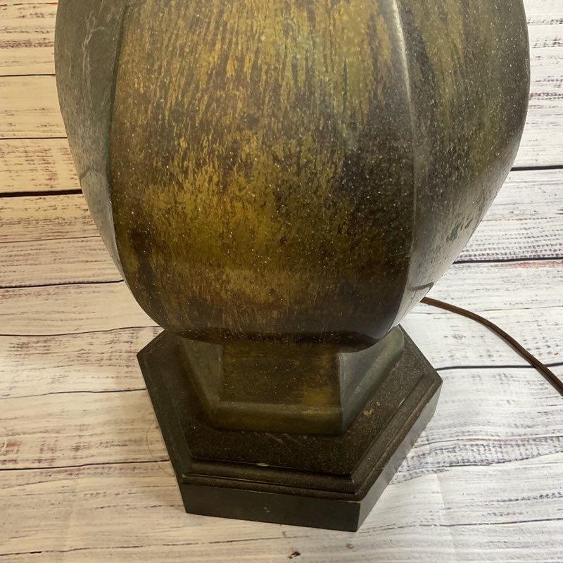 VTG. MCM FREDERICK COOPER Distressed Brass and Wood Base Lamp 23"- WORKS!!!!