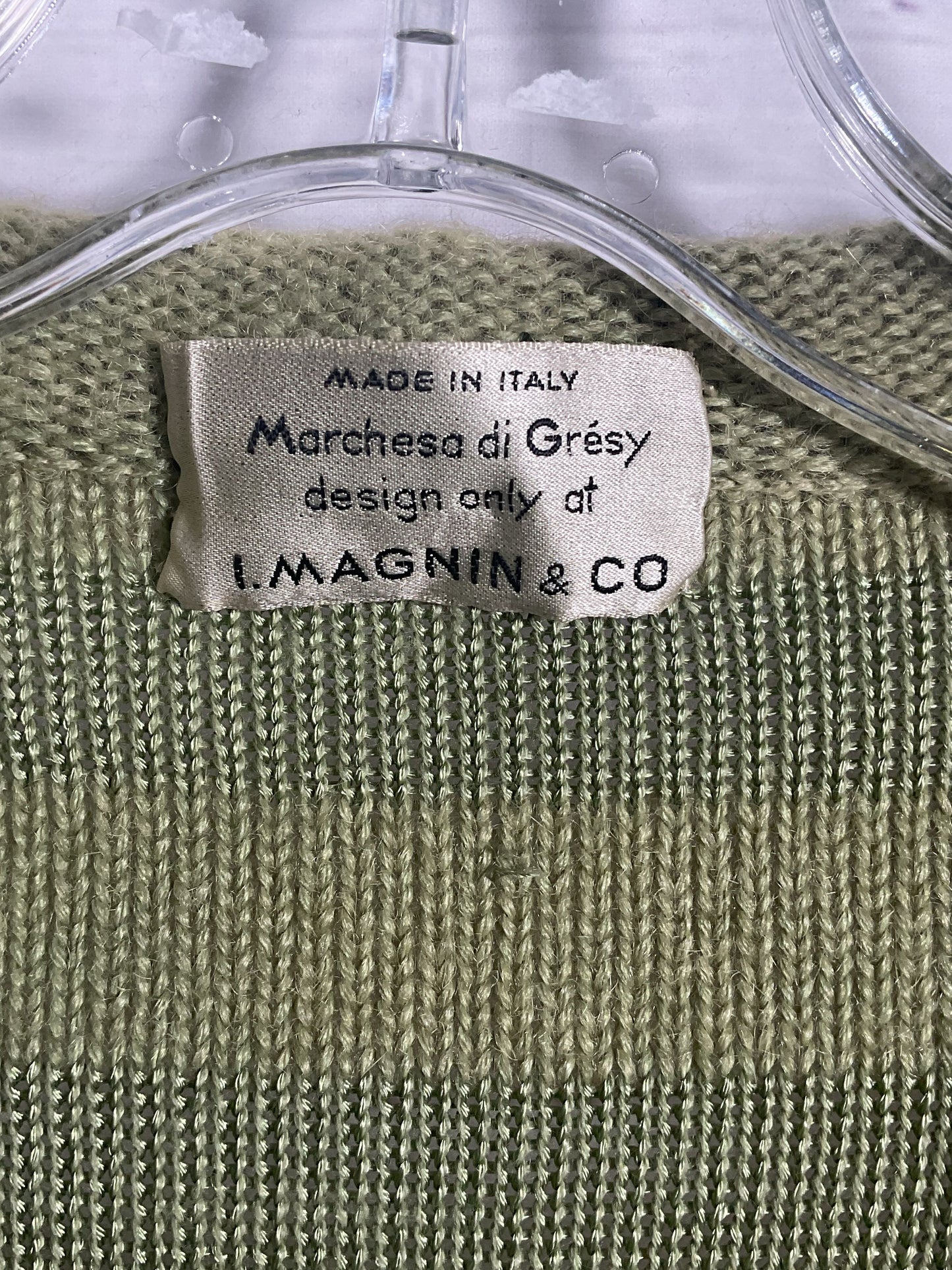 Marchesa di Gresy I.Magnin & Co Green Open Front Striped Cardigan - Size 8