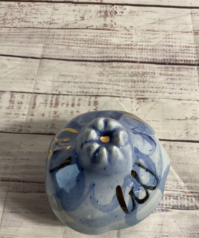 Decorative Ceramic Pomegranate Fruit Figurine Hand Painted Blue 4.5"
