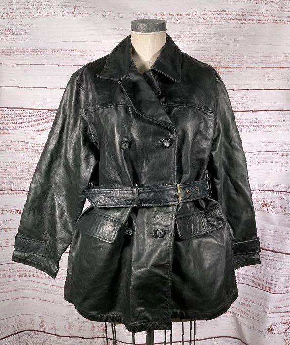 Armani Exchange Vintage Leather Belted Coat Black L