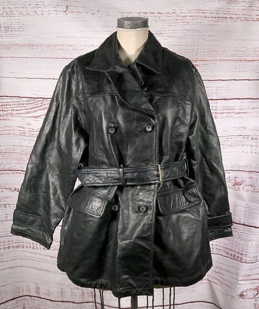 Armani Exchange Vintage Leather Belted Coat Black L