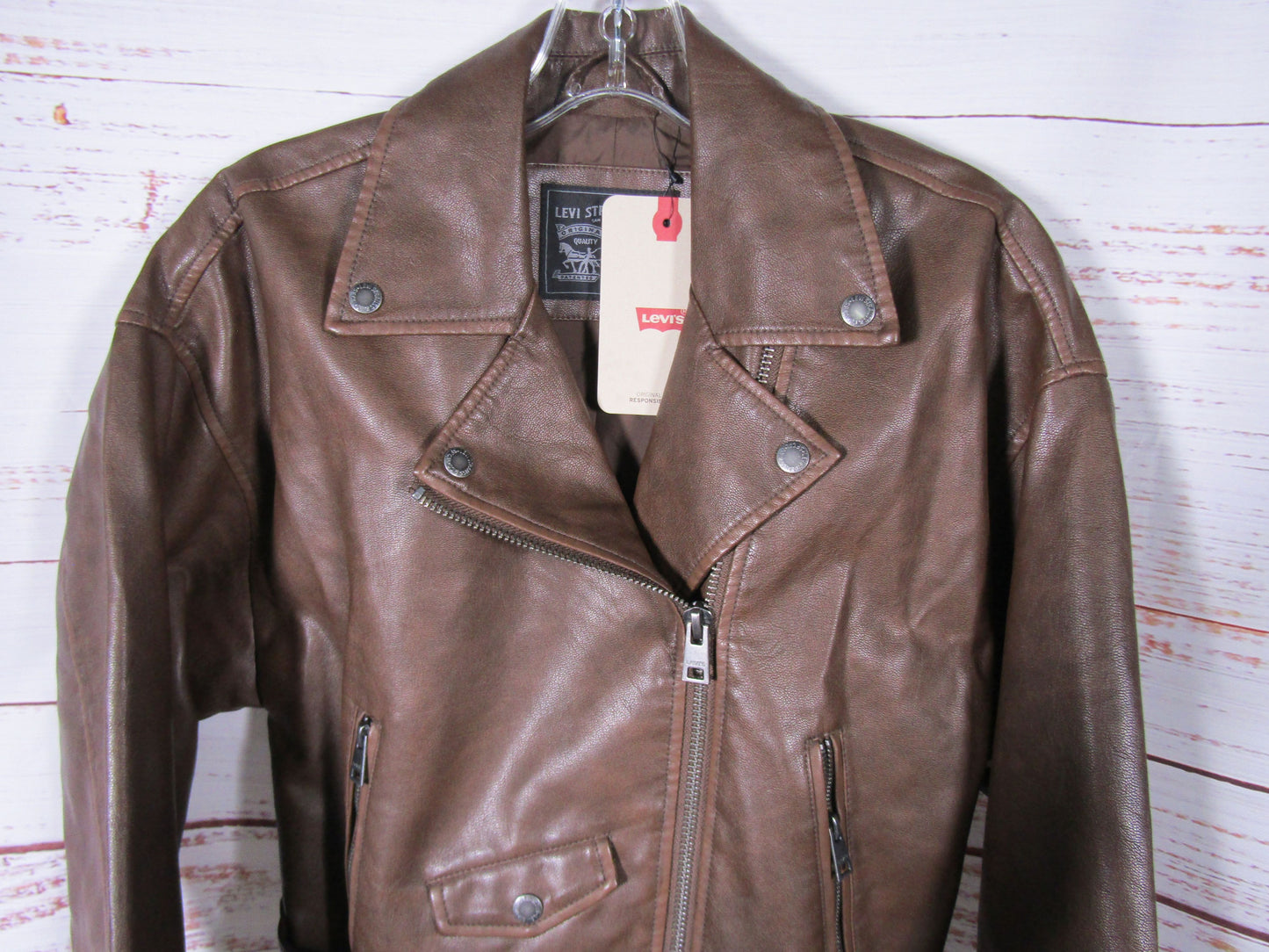 Levi's Women's Brown Faux Leather Belted Moto Jacket Size XS