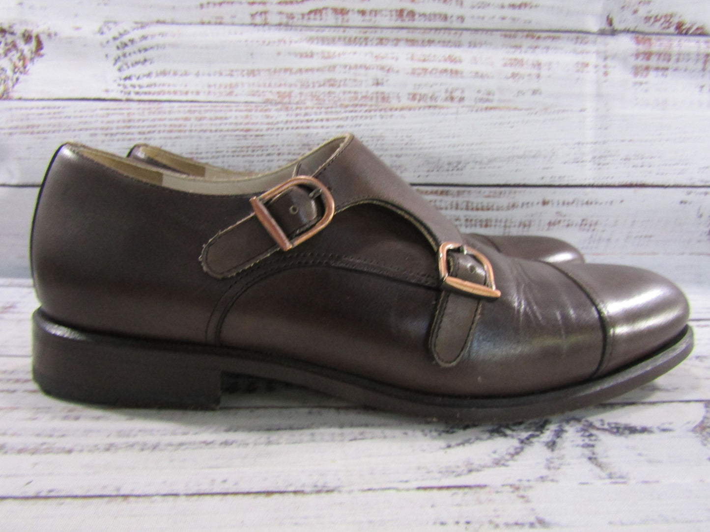 Lavo Men's Brown Leather Cap Toe Double Monk Strap Loafers Size 8