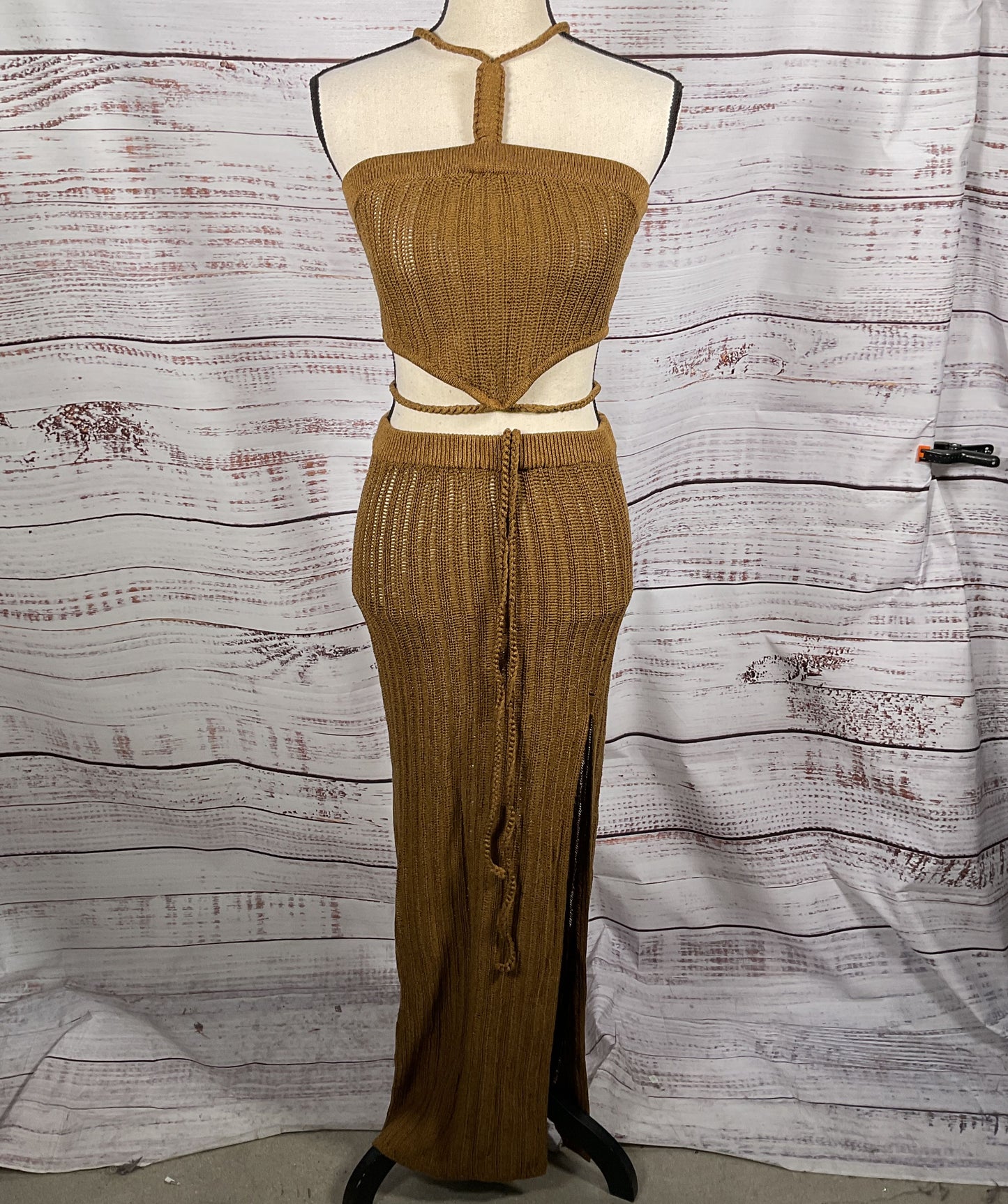 Michael Costello x Revolve Sylvan Knit Top And Skirt Dark Sand S