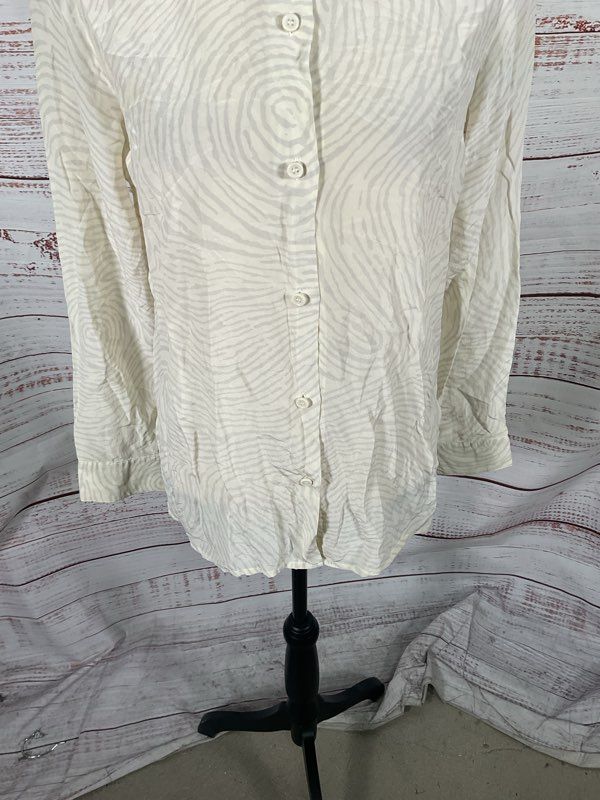 Opening Ceremony Fingerprint Pattern 100% Silk White Long Sleeve Shirt Size M