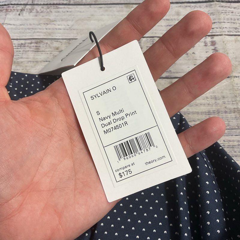 NWT Theory Sylvain Navy Multi Dual Drop Print Button Up Shirt - Size S