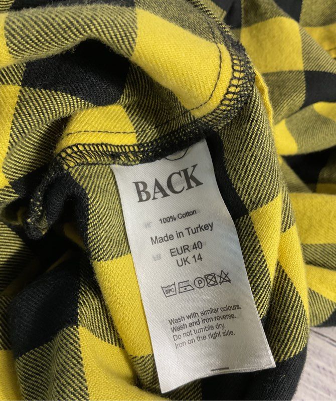 BACK Black & Yellow Plaid Button Up Long Sleeve Shirt Size 40 EUR Made in Turkey