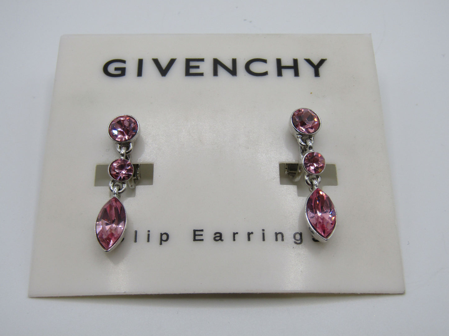 Givenchy Rhodium Plated Pink Crystal Clip-On Earrings