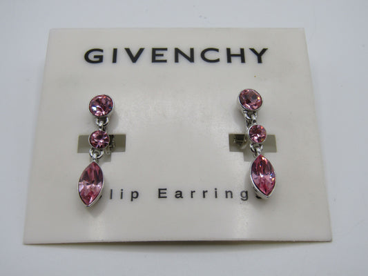 Givenchy Rhodium Plated Pink Crystal Clip-On Earrings