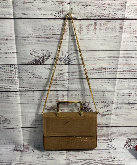 Morris Moskowitz Genuine Leather Brown Gold Tone Chain Strap Shoulder Bag